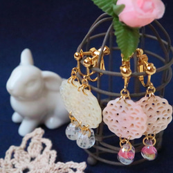 粉貝殼蕾絲美式燈飾珠圓形勾玉耳環*粉貝殼優雅可愛可愛成人優雅 第10張的照片