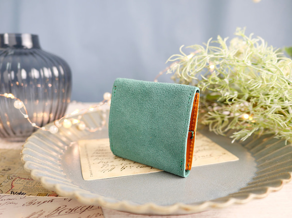 ｷｭｲｰﾙﾃﾞｿﾝ 小ぶりで使いやすいBOXタイプの小銭入れ　付属に栃木レザー使用《グリーン》 2枚目の画像