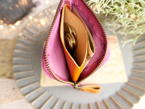 Cuir de Son Slim 和簡單的緊湊型錢包栃木皮革用於配飾（粉紅色） 第2張的照片