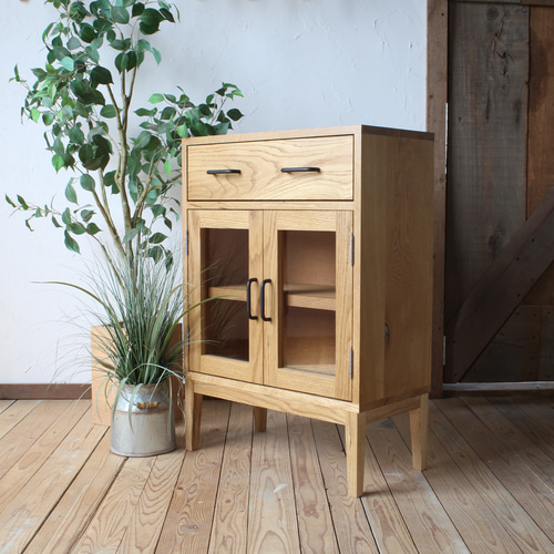 No.11 節ありオークの本棚 サイドボードキャビネット トラックの様な