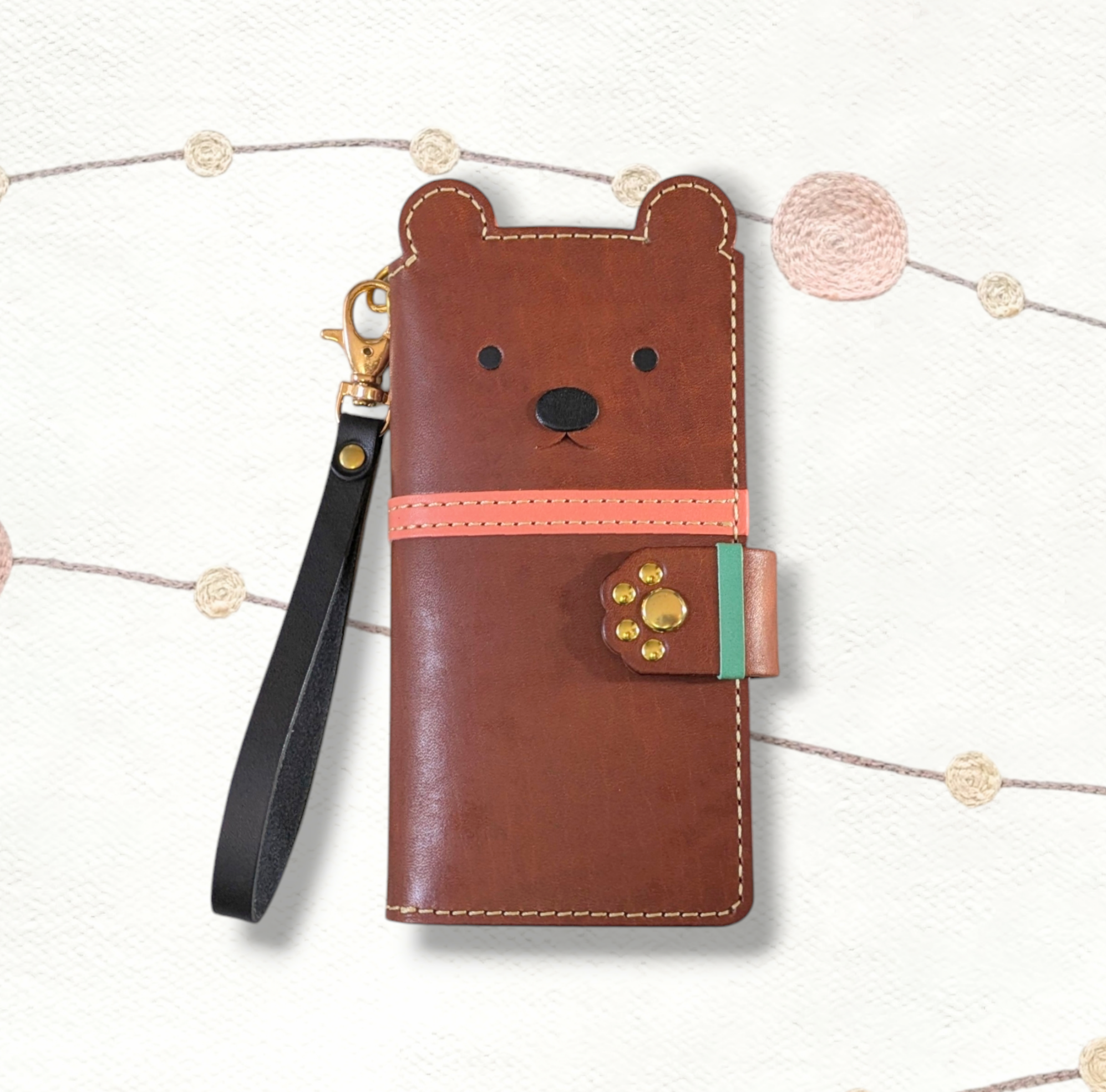 手帳型スマホケース＊leather kumaho case 2＊ブラウン＊全機種