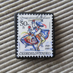 アップサイクル　チェコスロバキア　切手ブローチ2495 1枚目の画像