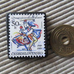 アップサイクル　チェコスロバキア　切手ブローチ2495 3枚目の画像