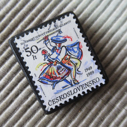 アップサイクル　チェコスロバキア　切手ブローチ2495 2枚目の画像