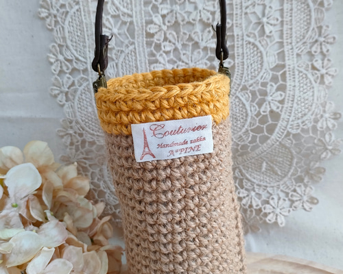 ペットボトルカバー　リバティムーンモス／イエロー　ハンドメイド ペットボトルカバー リバティムーンモス／イエロー ハンドメイド