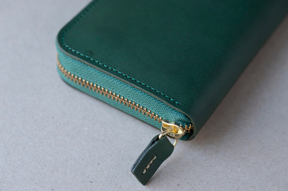 本革　ラウンドファスナー　長財布　レディース　メンズ　グリーン　ヌメ革　アラバスタレザー　春財布　aw-15hn 3枚目の画像