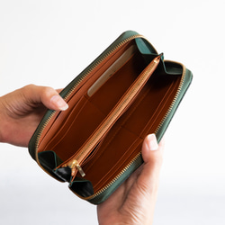 本革　ラウンドファスナー　長財布　レディース　メンズ　グリーン　ヌメ革　アラバスタレザー　春財布　aw-15hn 6枚目の画像