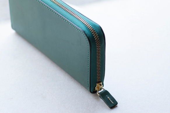 本革　ラウンドファスナー　長財布　レディース　メンズ　グリーン　ヌメ革　アラバスタレザー　春財布　aw-15hn 5枚目の画像