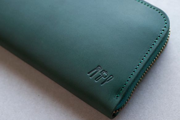 本革　ラウンドファスナー　長財布　レディース　メンズ　グリーン　ヌメ革　アラバスタレザー　春財布　aw-15hn 2枚目の画像