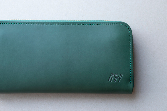 本革　ラウンドファスナー　長財布　レディース　メンズ　グリーン　ヌメ革　アラバスタレザー　春財布　aw-15hn 4枚目の画像