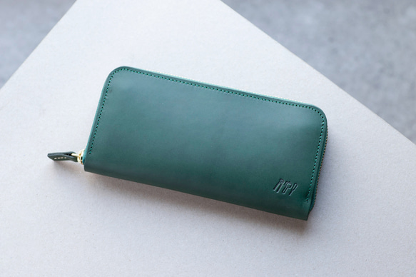 本革　ラウンドファスナー　長財布　レディース　メンズ　グリーン　ヌメ革　アラバスタレザー　春財布　aw-15hn 1枚目の画像