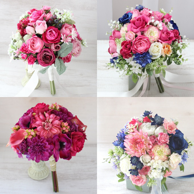 オーダーメイドブーケ22,000円～/チェリーピンク、マゼンタ、フッシャピンク、白、ロイヤルブルーのラウンドブーケ
