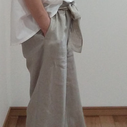 ♪さらっと軽いlinen pants♪ウエストゴムのリボンが可愛い麻のパンツ　ウエストのリボンベルトをベージュに変更可能 7枚目の画像