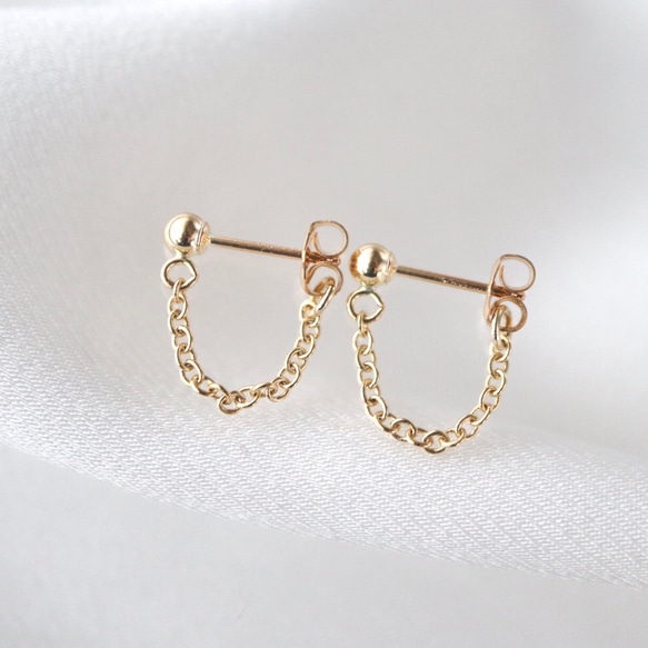 《選べる金具》小さな♪チェーン フープピアス 14kgf・サージカルステンレス316L・ノンホールピアス 1枚目の画像