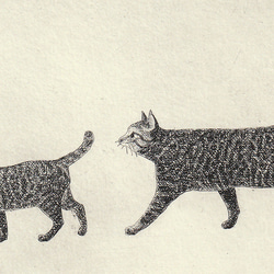 お散歩・二匹の猫/ 銅版画 (額あり） 5枚目の画像