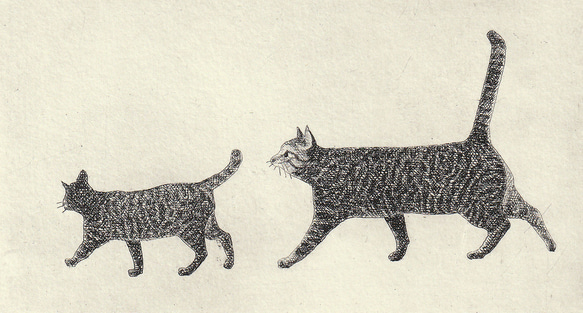 お散歩・二匹の猫/ 銅版画 (額あり） 5枚目の画像