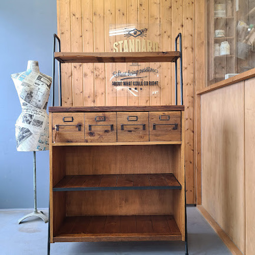 ⑩ワークシェルフ古材とアイアンで作ったレンジ台 /アンティーク調