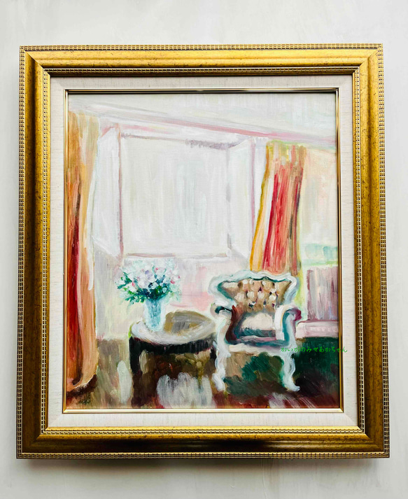 原画「窓辺の椅子とテーブル」F10・油彩・額装 1枚目の画像