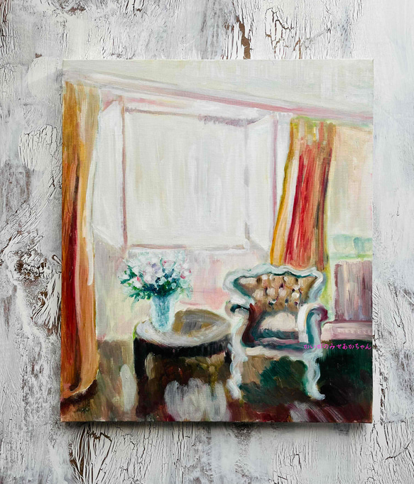 原画「窓辺の椅子とテーブル」F10・油彩・額装 3枚目の画像