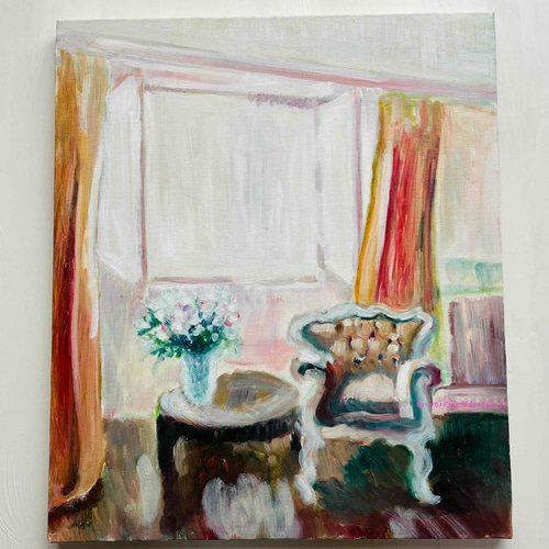 46×53㎝「窓辺の椅子とテーブル」油彩・額装・原画・F10 46×53㎝「窓辺の椅子とテーブル」F10・原画・油彩・額装 N 絵画