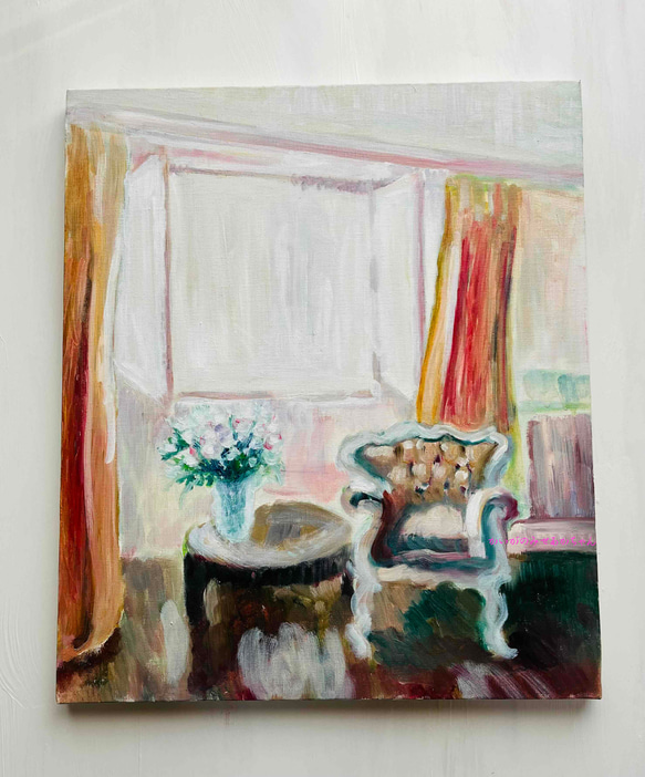 原画「窓辺の椅子とテーブル」F10・油彩・額装 6枚目の画像