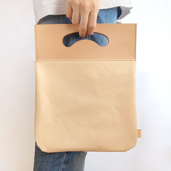 ヌメ革丨クラッチバッグ【conicori/こにこり】荷物が増えると機嫌をそこねる 2way 手縫い 手作り 2枚目の画像