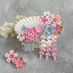 七五三（7歳さん以上向け）桜かんざしセット ピンク つまみ細工 *髪