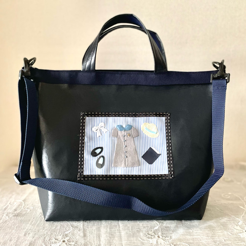 【オーダーメイド】入園入学グッズ　紺無地×白紺ストライプ オーダーメイド制服モチーフ サブバッグ 通学バッグ その他入園グッズ