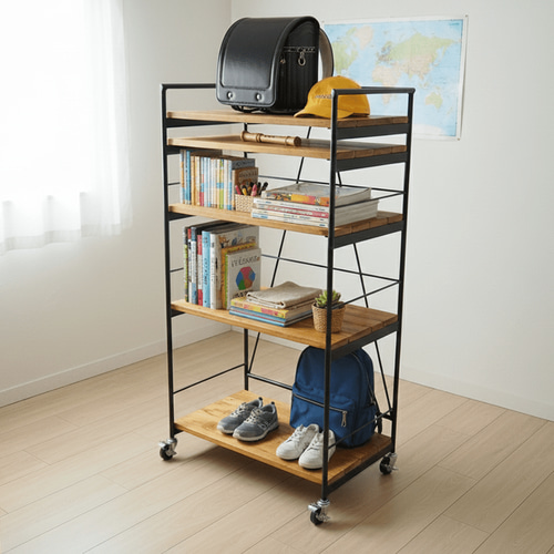 アイアン ウッド ランドセル ラック (キャスター付き可動式 オープン