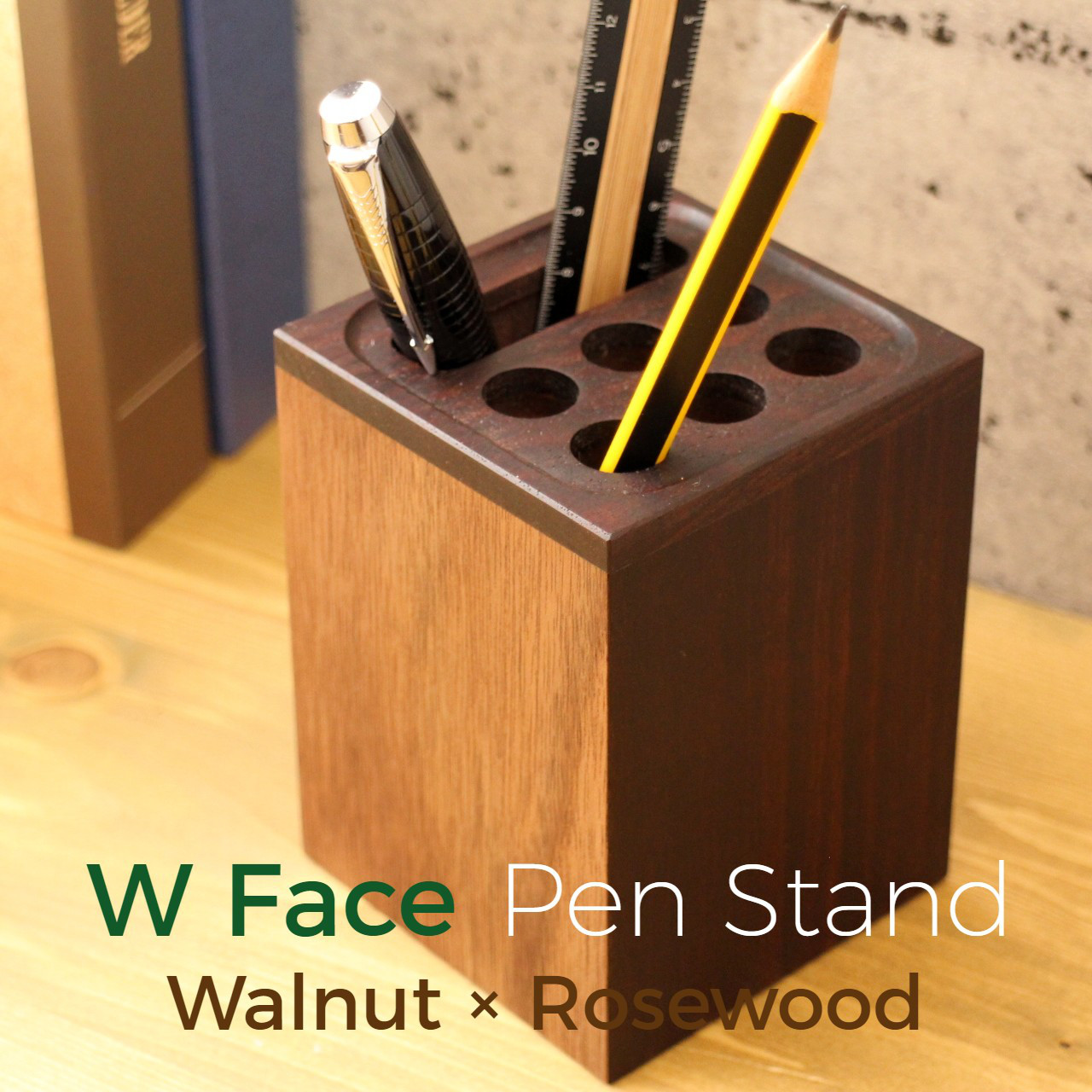 『Wフェイス ペンスタンド』　ウォルナット ローズ ペン立て ペンスタンド おしゃれ かわいい デスク オフィス