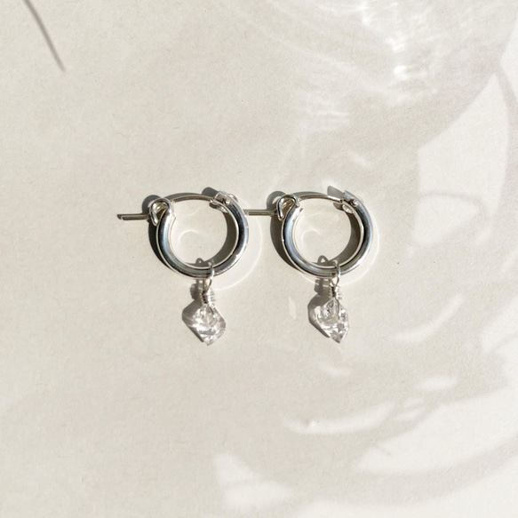 ハーキマーダイヤモンド フープピアス（SilverFilled/SV925）金具変更可 4枚目の画像