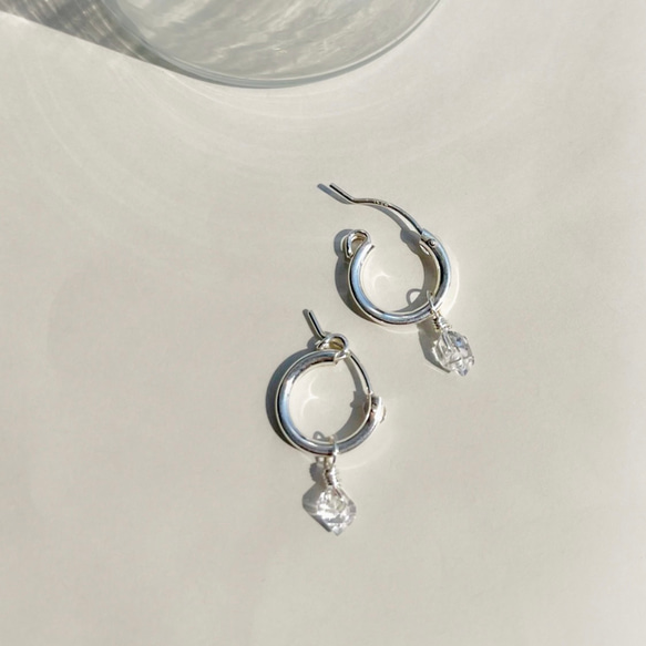 ハーキマーダイヤモンド フープピアス（SilverFilled/SV925）金具変更可 3枚目の画像