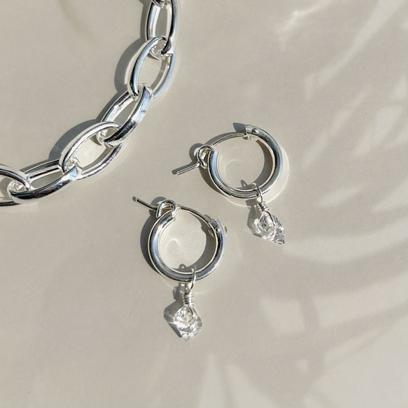 ハーキマーダイヤモンド フープピアス（SilverFilled/SV925）金具変更可 1枚目の画像