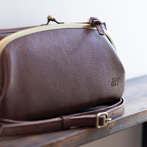 がま口お財布ショルダー ブラウン 長財布 レディース クリスマス 姫路