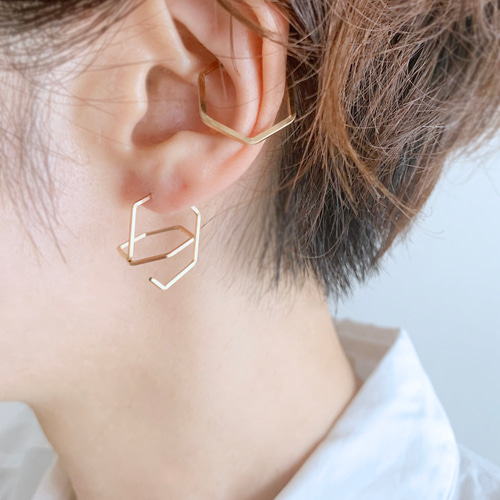 ダブル六角形ピアス 14kgf ピアス（フック・チェーン） Parca