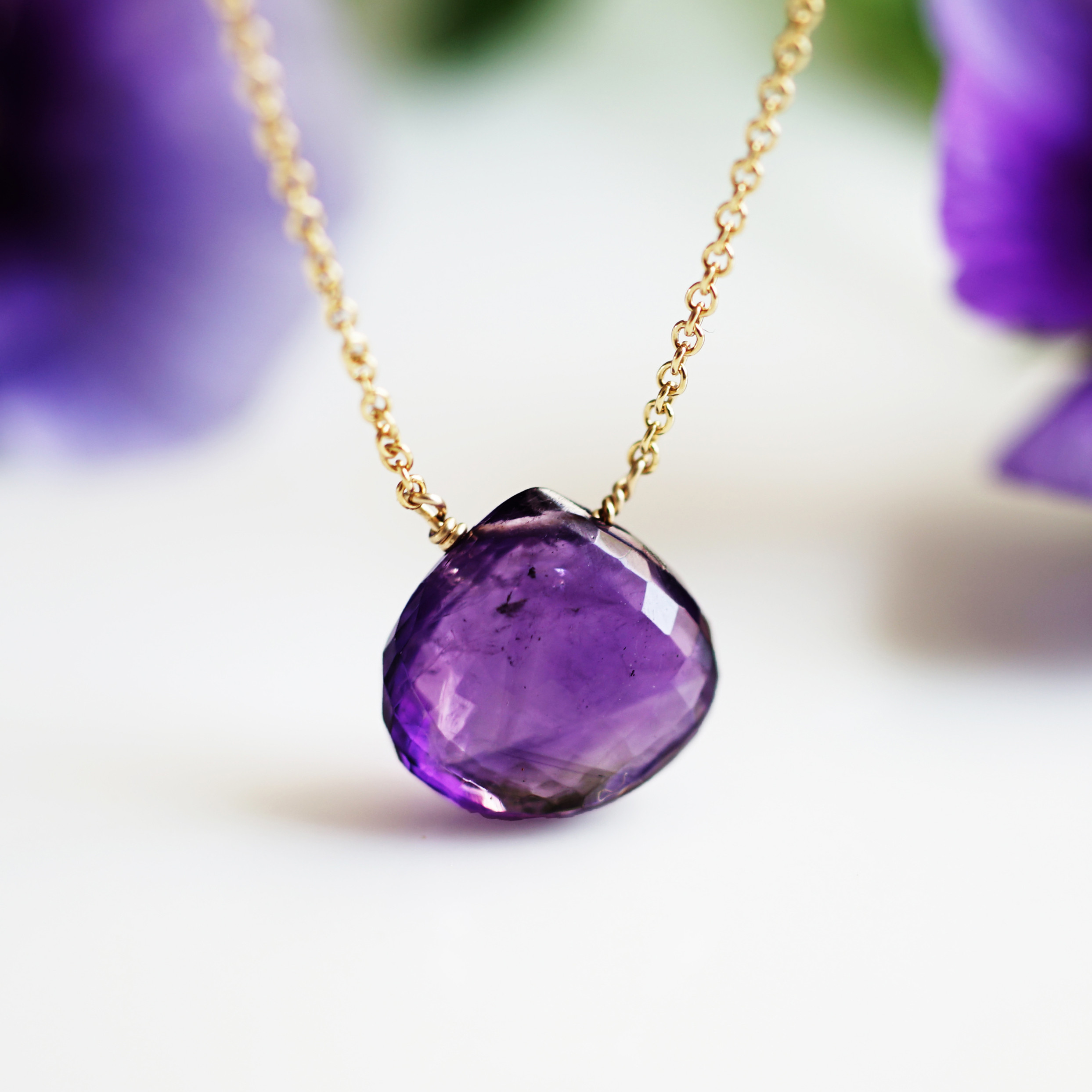 ☆大粒・極上発色★アメジストのマロンカット14KGFネックレス　～花紫（はなむらさき）