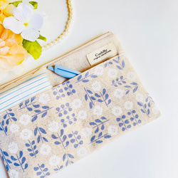 ＊綿麻＊北欧風＊花柄＊お薬手帳がすっぽり入るフラットポーチ＊ 7枚目の画像