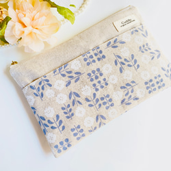 ＊綿麻＊北欧風＊花柄＊お薬手帳がすっぽり入るフラットポーチ＊ 2枚目の画像