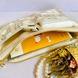 ＊綿麻＊北欧風＊花柄＊お薬手帳がすっぽり入るフラットポーチ＊ 10枚目の画像