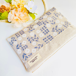 ＊綿麻＊北欧風＊花柄＊お薬手帳がすっぽり入るフラットポーチ＊ 5枚目の画像