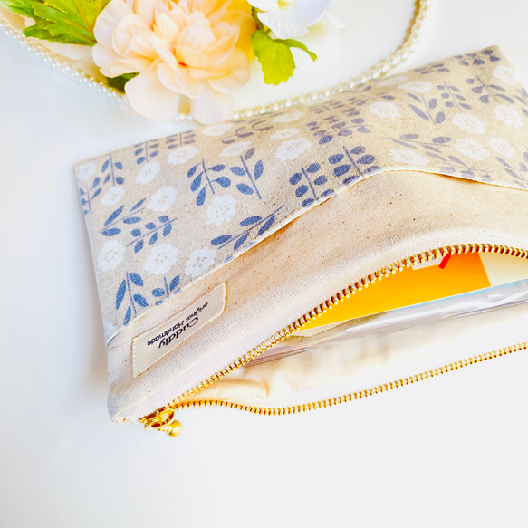 ＊綿麻＊北欧風＊花柄＊お薬手帳がすっぽり入るフラットポーチ＊ 13枚目の画像