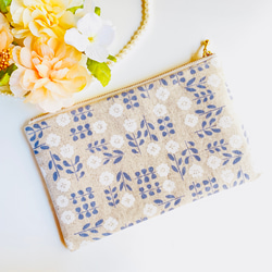 ＊綿麻＊北欧風＊花柄＊お薬手帳がすっぽり入るフラットポーチ＊ 8枚目の画像