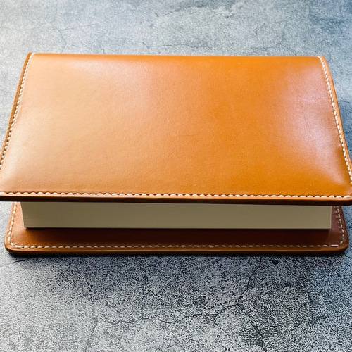 手縫】キャメル色単行本用本革ブックカバー（しおり無しタイプ