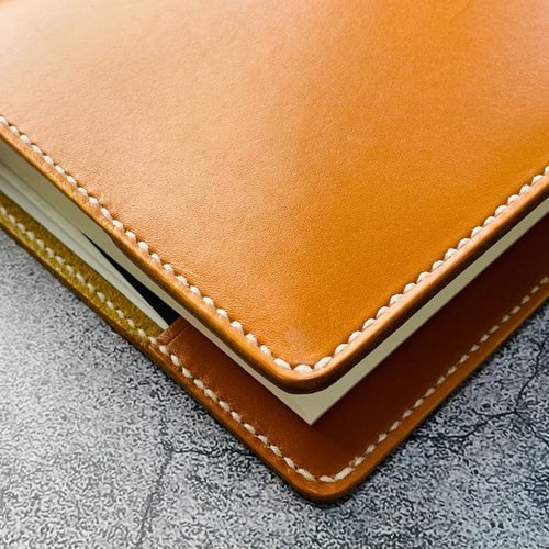 手縫】キャメル色単行本用本革ブックカバー（しおり無しタイプ