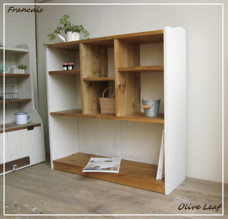 ※送料がかなり安くなりました！●オーダー可！●幅広デザインラック●飾り棚シャビーホワイト