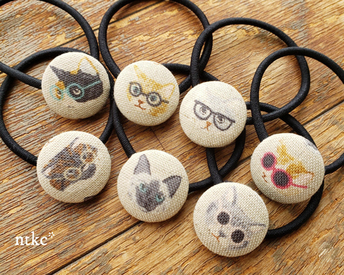 ヘアゴム 7本セット【ﾎﾜｲﾄ】＊glasses cat＊ 猫 ネコ ねこ ヘア