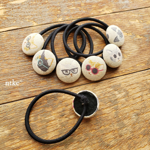 ヘアゴム 7本セット【ﾎﾜｲﾄ】＊glasses cat＊ 猫 ネコ ねこ ヘア