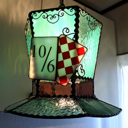 送料無料 新色 アリス マッドハッター 帽子 ステンドグラス ペンダント ライト ランプ 照明 5枚目の画像