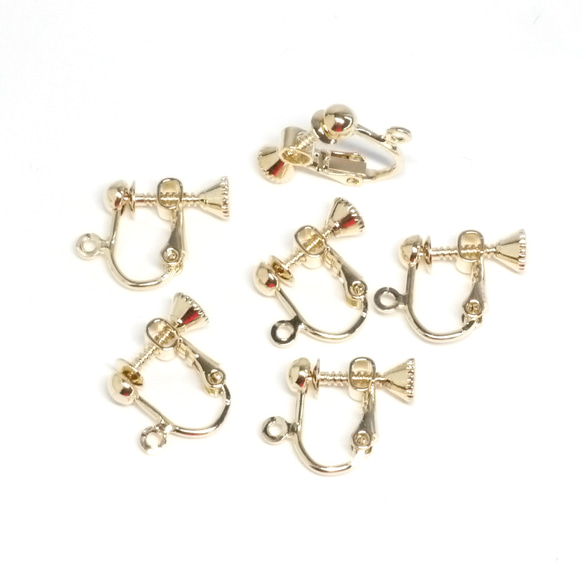 eje445 [6 件] 約 16KGP 4mm半球+環，帶三角形螺絲彈簧耳環配件 第3張的照片