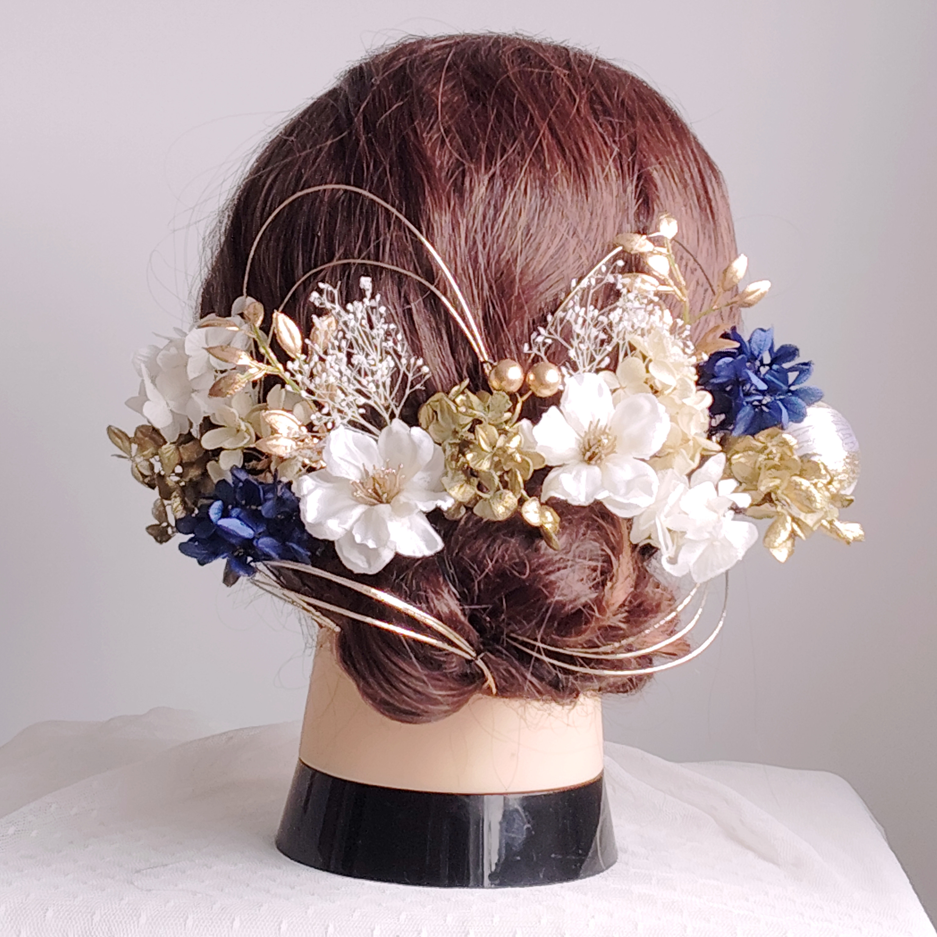 小花と水引の髪飾り　結婚式　成人式　卒業式　花嫁　和装　白無垢　色打掛　着物　ヘッドドレス　前撮り　振袖　袴　鞠玉